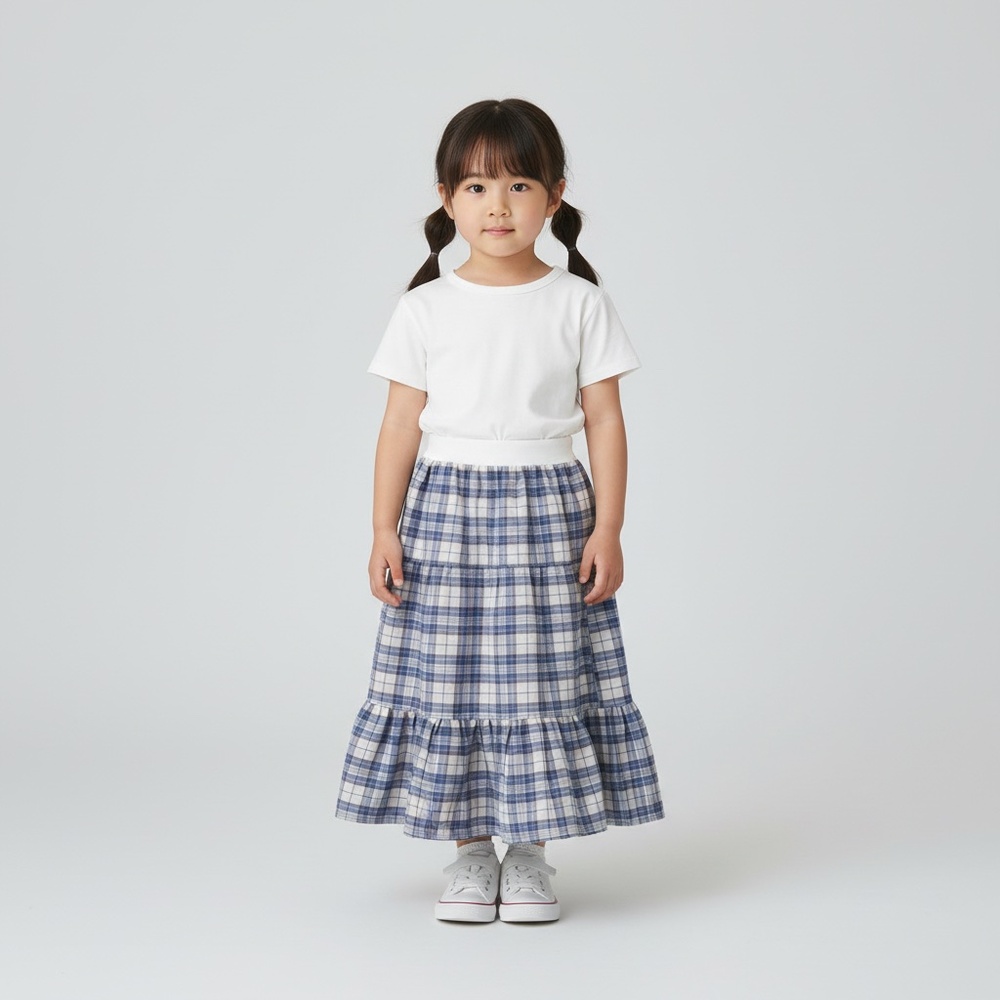 Skirt Girls 2/3 Maxi Blue Plaid Ruffle‎ Tier 100% Cotton Mom and Pop's Kids